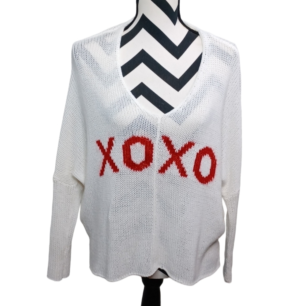 Wooden Ships XOXO Sz XS Oversized Open Knit Valentines Day Sweater